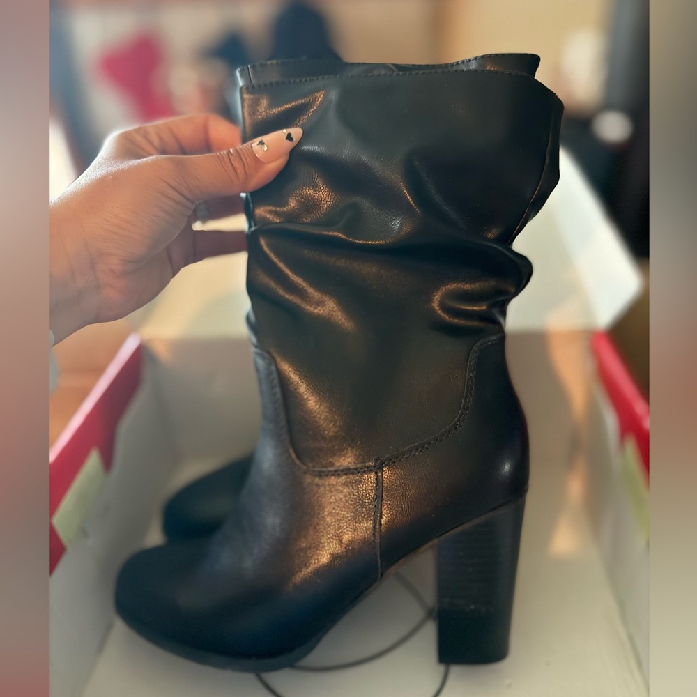 Style & Co Black Smooth Saraa Slouch Mid-Shaft Boots  Shoe Size 7 new in box